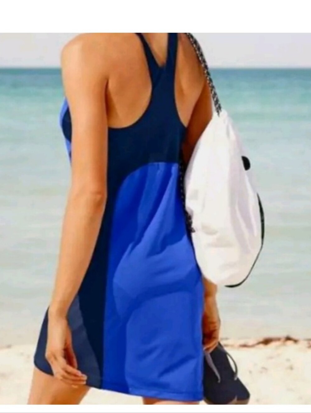 Athleta Blue Colorblock Racerback Caspian Swim Athletic Dress Medium
